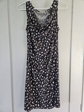LOFT Charcoal Gray & White Polka Dot Sleeveless Cowl Neck Dress